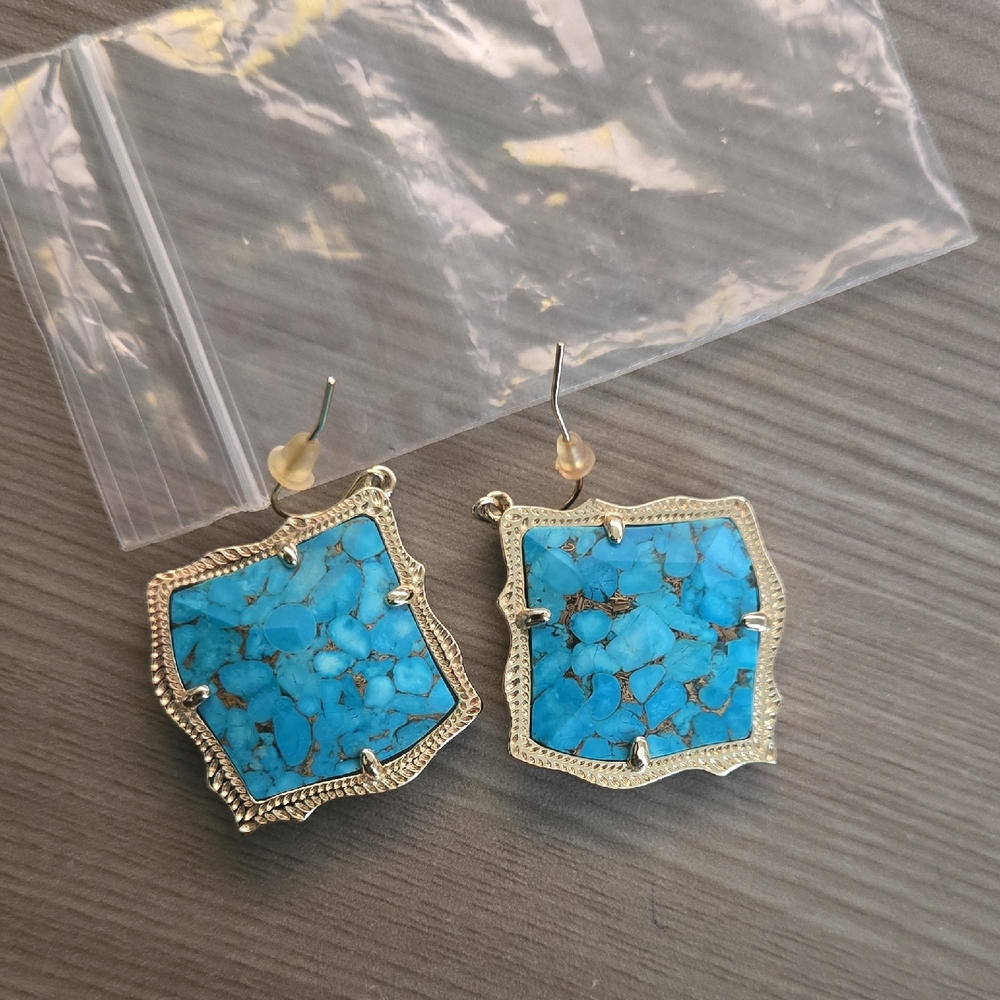 Turquoise Silver Dangle Gold Earrings